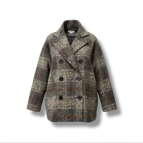 MOLLY BRACKEN plaid double breasted wool tweed coat large